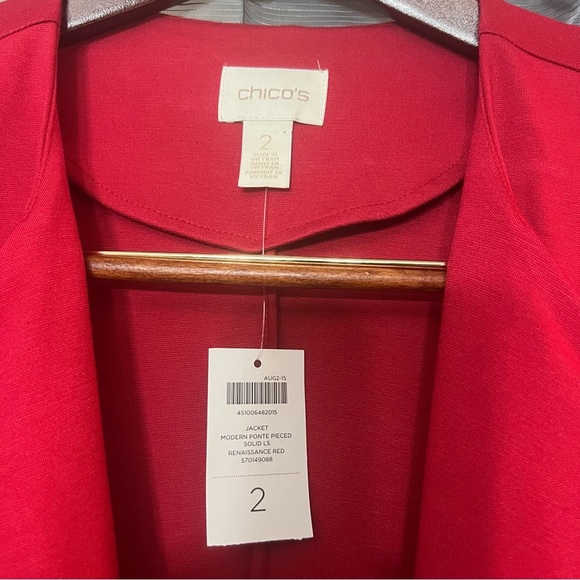 Chico’s Jacket Modern Ponte Pieced solid LS Renaissance Red - Picture 4 of 5